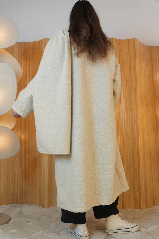 Boucle Longline Scarf Drape Jacket Stone